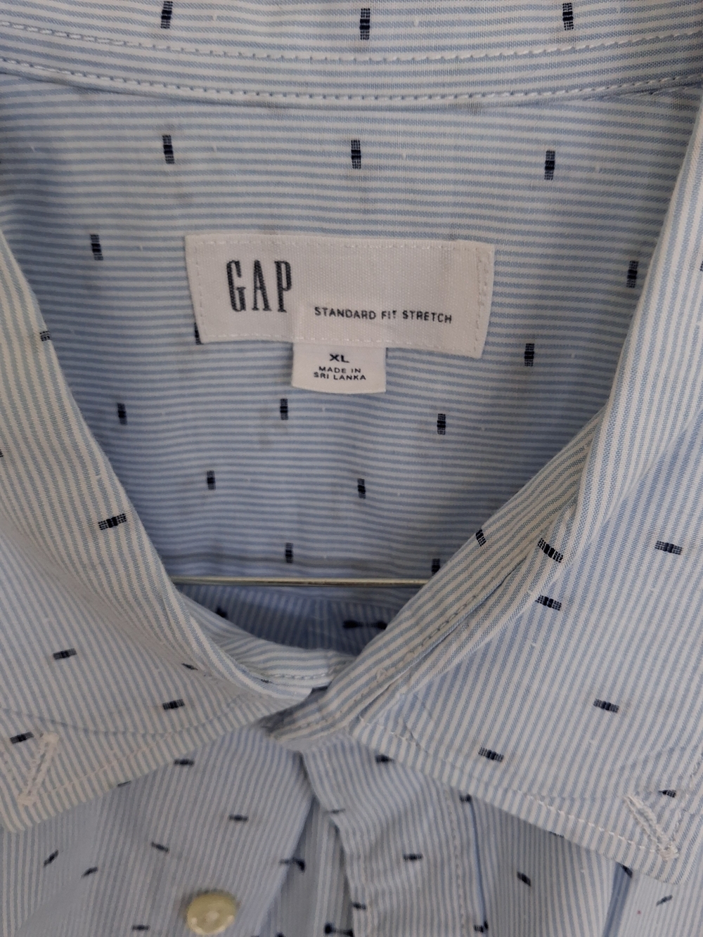 GAP Light Blue Striped Button-Down with Navy Micro-Dash